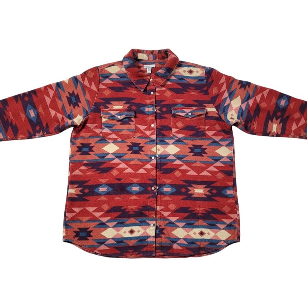Canyon Retreat Womens 2X Southwestern Geometric Snap Front Cotton Shacket